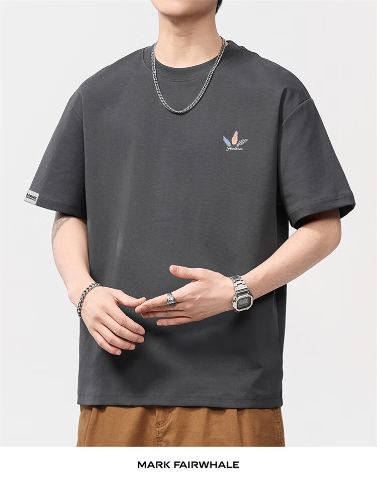 MARK FAIRWHALE Men's Summer Heavyweight Cotton Short Sleeve T-Shirt Fashion Printed Casual Tee Apricot S 8
