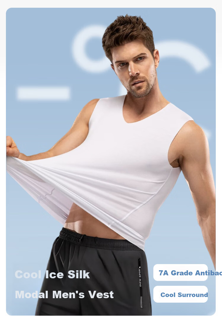 FitonTon 2-Pack Men's Modal Tank Tops Summer Thin 7A Antibacterial Racerback Ice Silk Quick-Dry Sleeveless Base Shirts 1