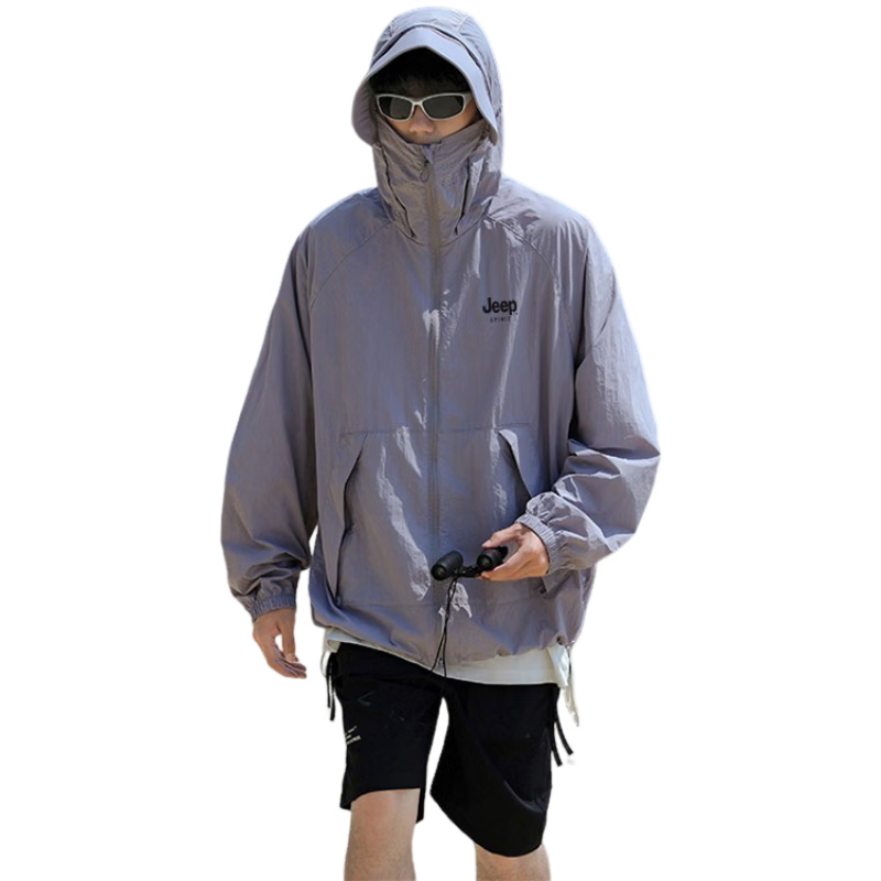 JEEP Men's Summer Outdoor Ice Silk Cooling Sun Protection Jacket, Versatile Quick-Dry Coat, Gray Purple, 3XL
