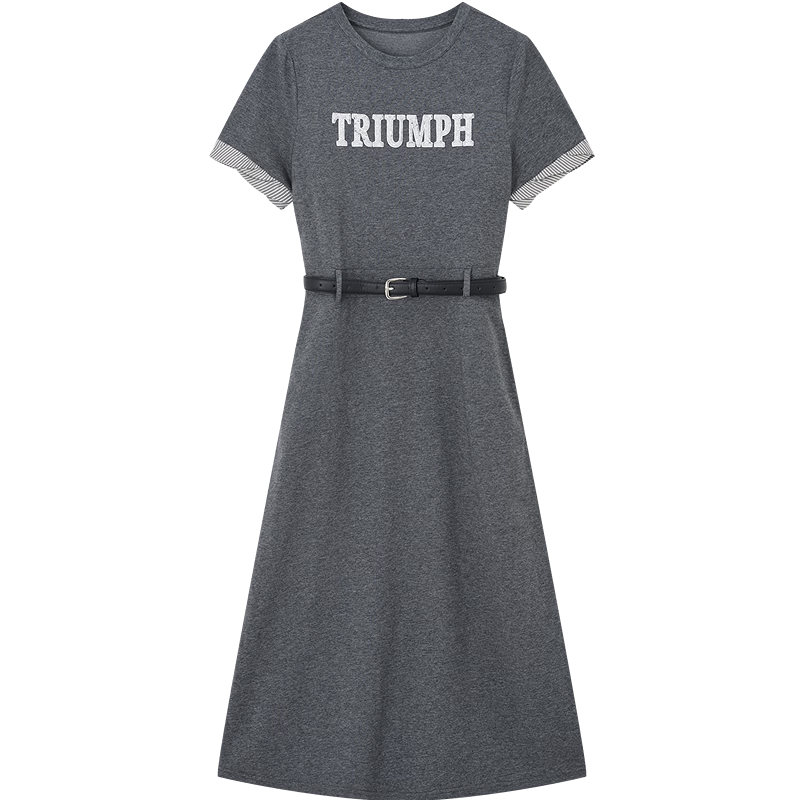 Demana [Cloud Oxygen Cotton Series] Summer Fashion Letter Embroidered PU Belt Waist Slim Fit Dress for Women Premium Feel