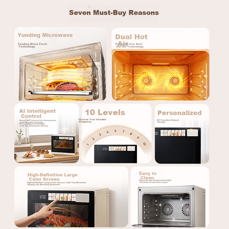 CASDON Yang Mi Recommended 32L Countertop Microwave Oven with Steam, Bake, Roast, and Air Fry Functions Dual Convection Purple Flame T8