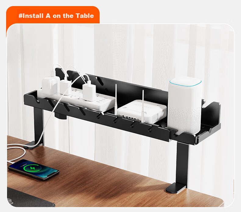 Behind the Scenes Hero TV Accessories Large Black Desktop Cable Organizer Rack No-Drill Cable Management Box for Data Cables and Power Strips 11