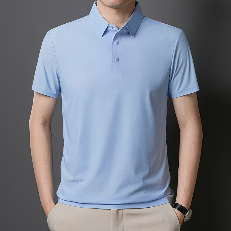 ROMON POLO Shirt Short Sleeve T-Shirt for Men, Sun Protection, Antibacterial, Moisture-Wicking, Ice-Cool Tech, Solid Color, Light Business Top, Medium 5XL 14
