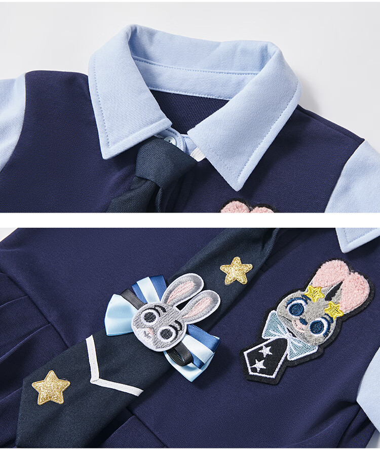 Disney Girls' Spring Dress 2026 New Judy Hopps Officer Children's Clothing Toddler Baby Long Sleeve Princess Dress 12