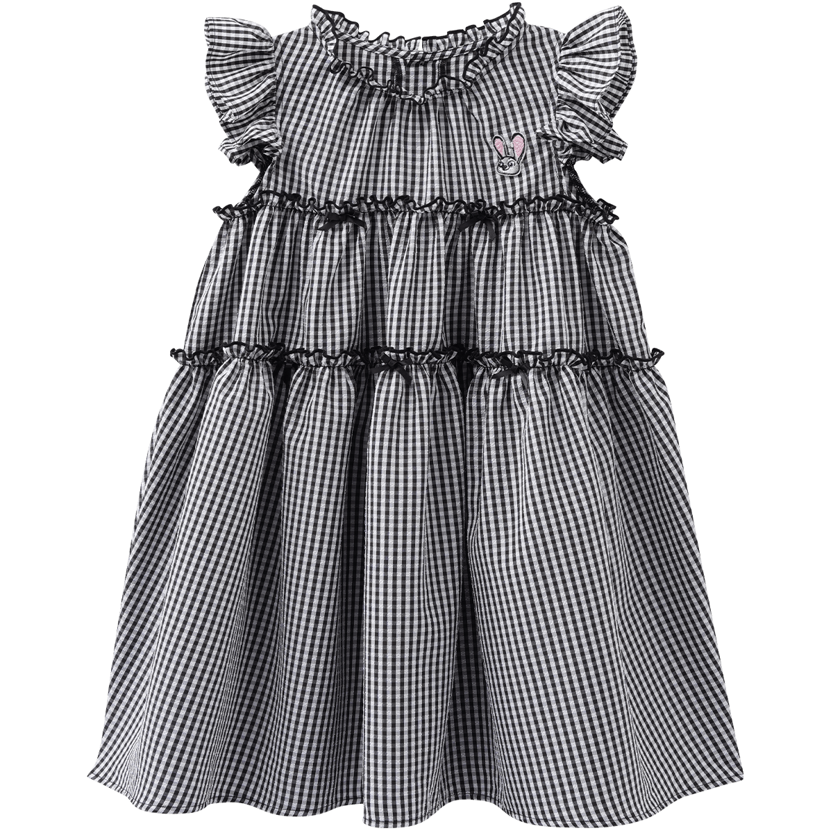 Disney Girls' Striped Summer Dress with Cap Sleeves, Black and White Checkered Princess Cake Dress, Size 120