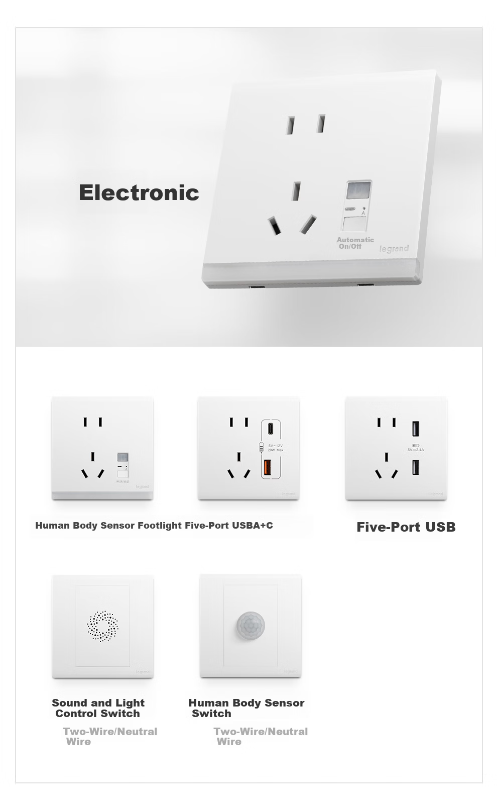 LEGRAND Switch Socket Simple Joy Series Ceramic White 86 Type Wall Socket Sensor Footlight Five-Hole Socket 9