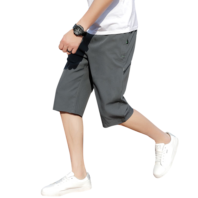 ROMON Men's Sports Shorts Summer Loose Solid Color Seven-Point Pants Simple Thin Breathable Ice Silk Beach Shorts Dark Gray 2XL