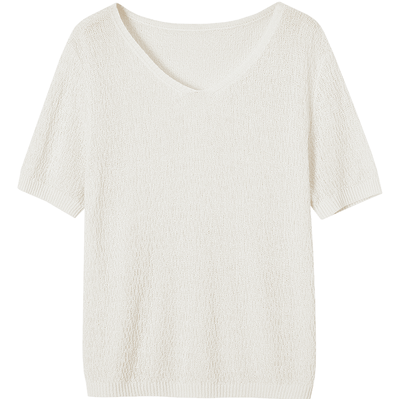 Demana [with Lyocell/Cotton] Summer Glossy V-Neck Textured Jacquard Loose Slim Knit Sweater for Women Premium