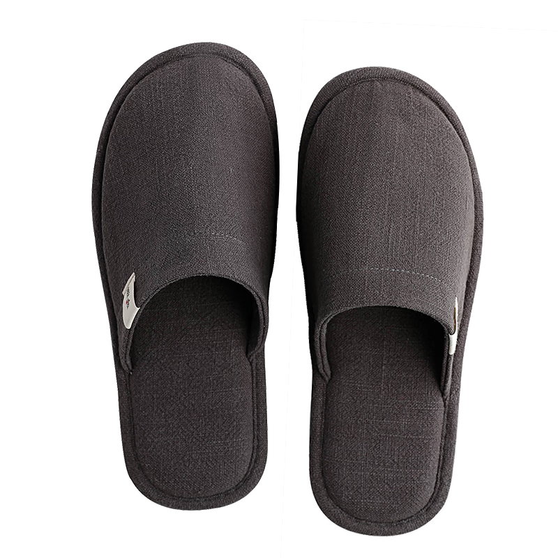 Guoluofi Japanese Style Four Seasons Linen Slippers Men Thin Indoor Home Silent Floor Couple Linen Slippers Women Dark Blue Size 43-44