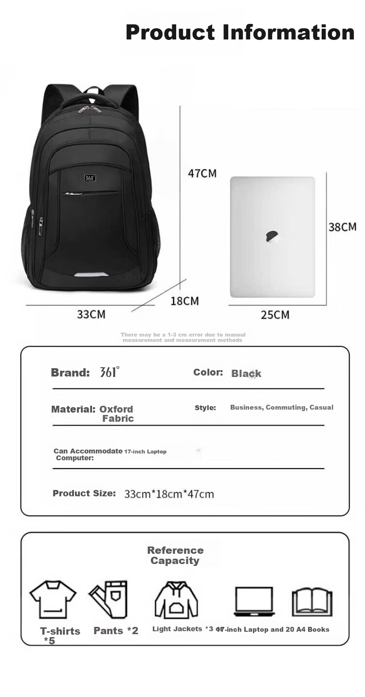 361° Men's Large Capacity Backpack Junior High High School Bookbag 2025 New Business Commuter Laptop Travel Bag 3