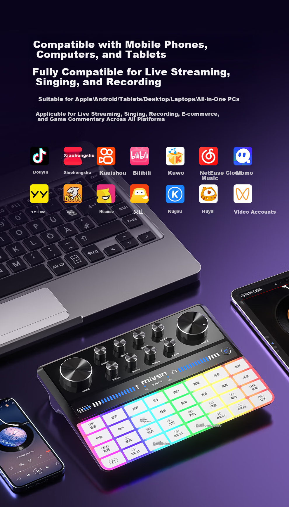 Meisheng G9 Sound Card Live Streaming Equipment Full Set K-Song Dedicated Douyin Host Singing Recording Mobile Computer Universal Professional Mixer Outdoor Wireless Microphone Condenser Microphone 21
