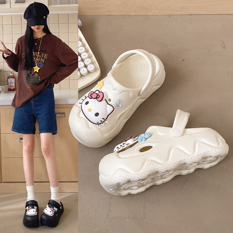 AILAIJIA Hello Kitty Thick Sole Height Increasing Cute Girls' Clog Shoes White Size 36-37