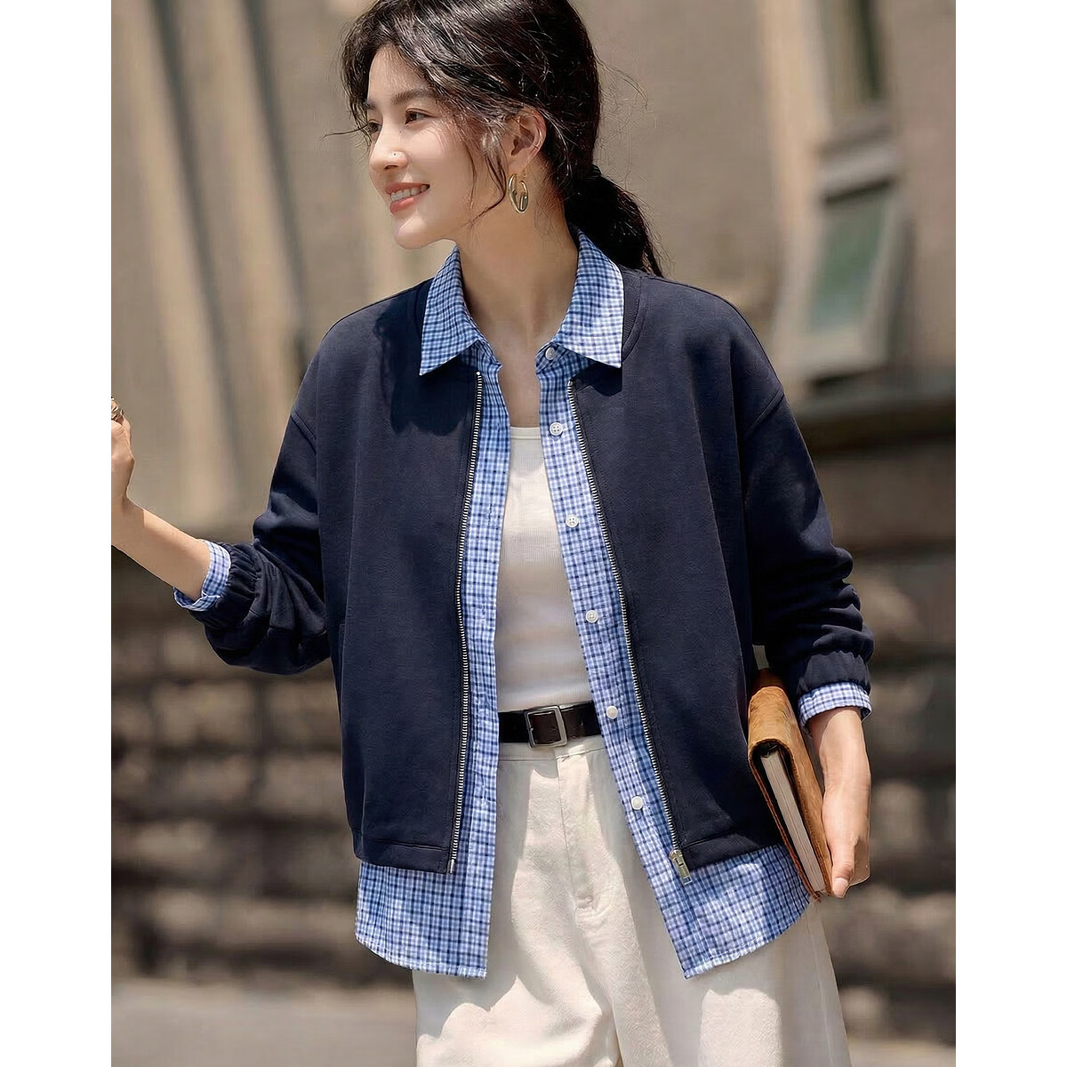 Demana [Smart Sense Academy] Autumn Cloud Cotton Fake Two-Piece Lapel Loose Slim Shirt Jacket for Women Premium Feel