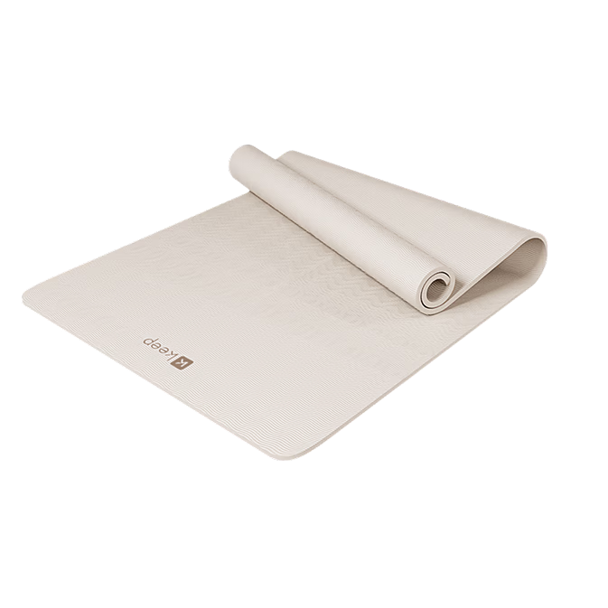 Keep Antibacterial Yoga Mat Home Use Women's Fitness Mat Non-Slip Shock Absorption Silent Extra Wide Extra Long with Alignment Lines Oat White