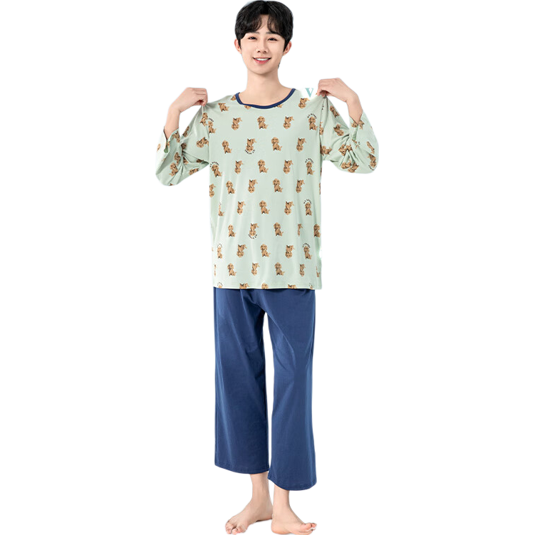 YING BO LUN Youth Pajamas, Spring And Summer Thin Style, Boys' Home Wear, for Middle And High School Students, Air Conditioning Clothing, 20813 Water Blue, Size 175