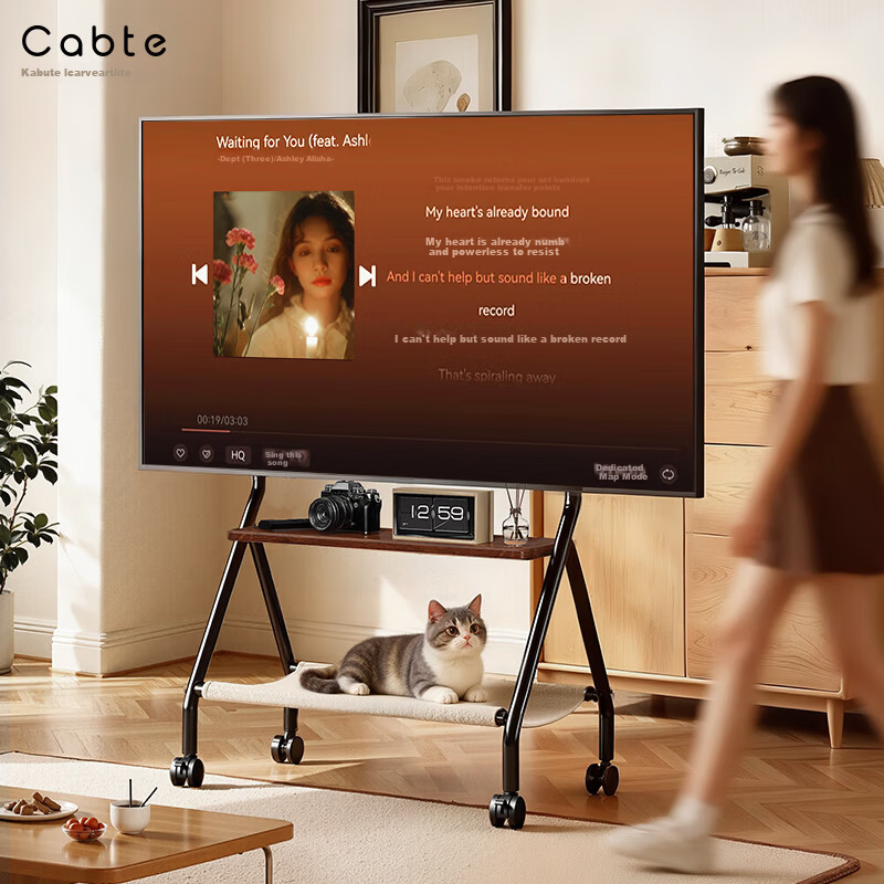 CABTE 32-75 Inch Mobile TV Stand Cat Climbing Frame Cart Art Cart 32/43/55/65 Inch TV Mount Mobile TV Cart Universal TV Trolley