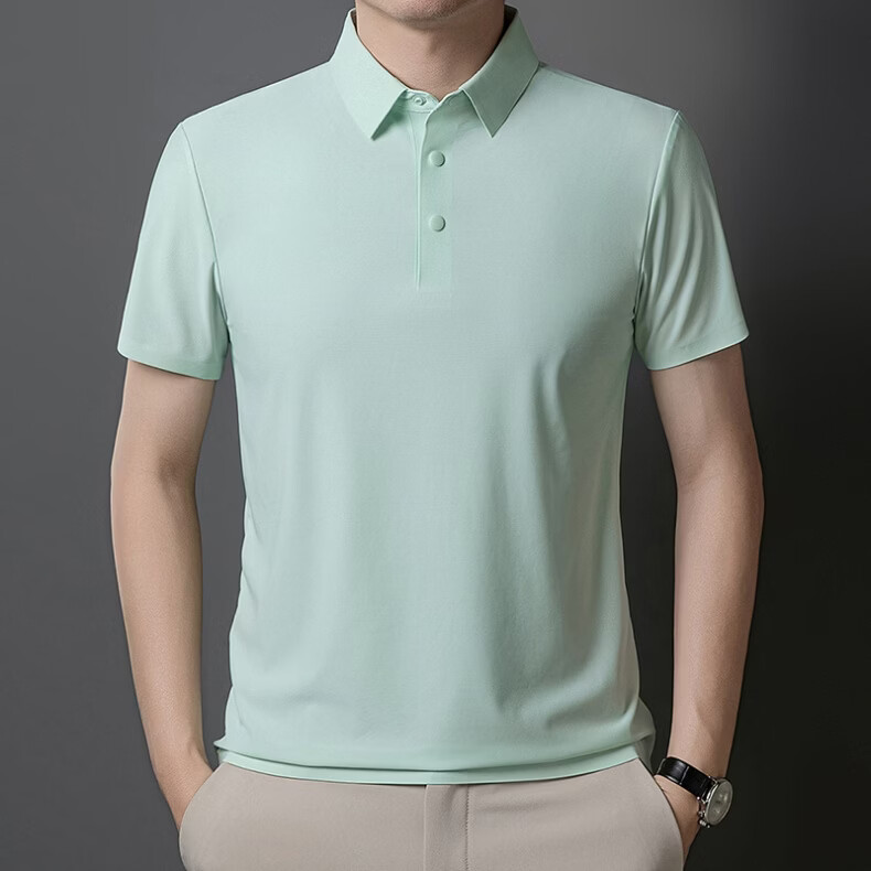 ROMON POLO Shirt Short Sleeve T-Shirt for Men, Sun Protection, Antibacterial, Moisture-Wicking, Ice-Cool Tech, Solid Color, Light Business Top, Medium 5XL 19