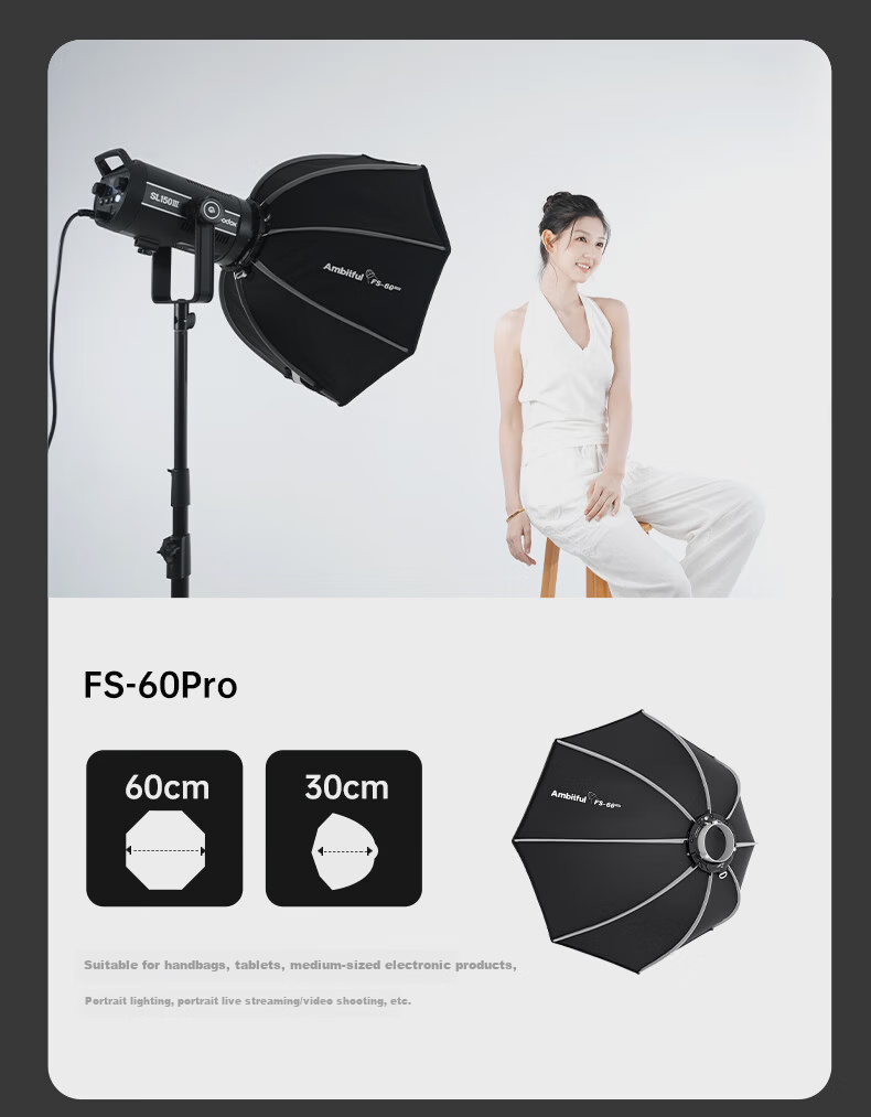 AMBITFUL Zhijie Octagonal Softbox FS80pro Bowens Mount Quick Install Handheld Portable Video Flash Hot Shoe Soft Light Diffuser 21