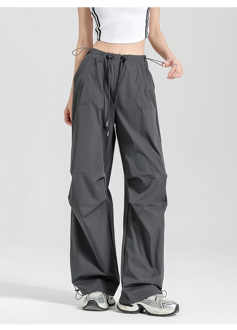 Xueqiman Ice Silk Quick-Dry Work Pants Women 2026 Summer Thin Outdoor Hiking Cargo Pants High Waist Drawstring Casual Trousers Female 15