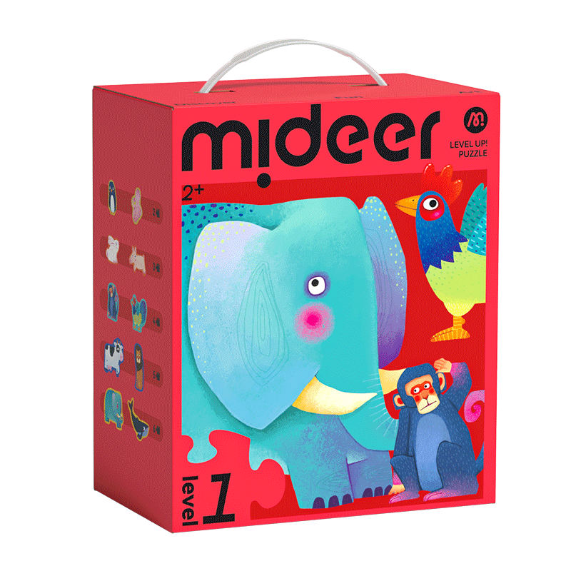 MiDeer Advanced Puzzle, Early Education Paper Large Piece Puzzle for Toddlers Level 1 - Simple Animals (Storage Bag Version), Children's Gift