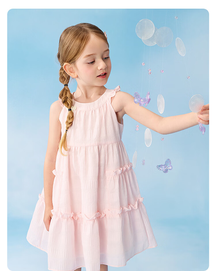 Balabala Kids Dress Girls 2026 New Summer Baby Dress Embroidered Bow Delicate Ruffle Sweet 21