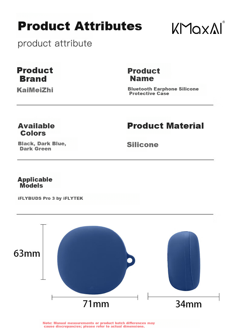 KMaxAI Silicone Protective Case for iFLYBUDS Pro 3 by iFLYTEK with Hook, Solid Color Matte Finish, Wireless Charging Earbud Strap, Minimalist Black 6