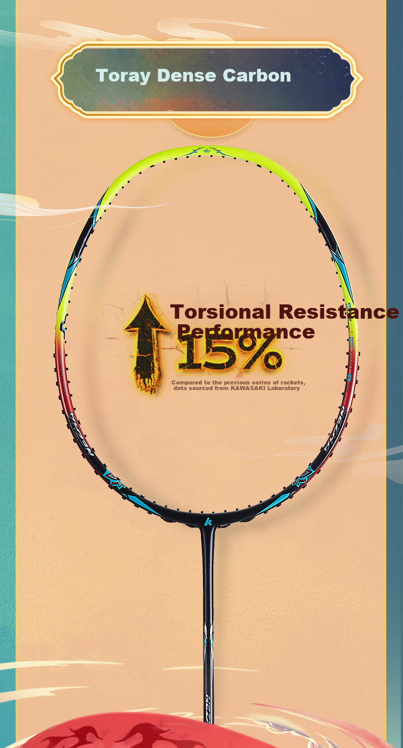 KAWASAKI NEZHA35 Full Carbon Ultra-Lightweight Badminton Racket Purple Orange (Pre-Strung with Grip) 6