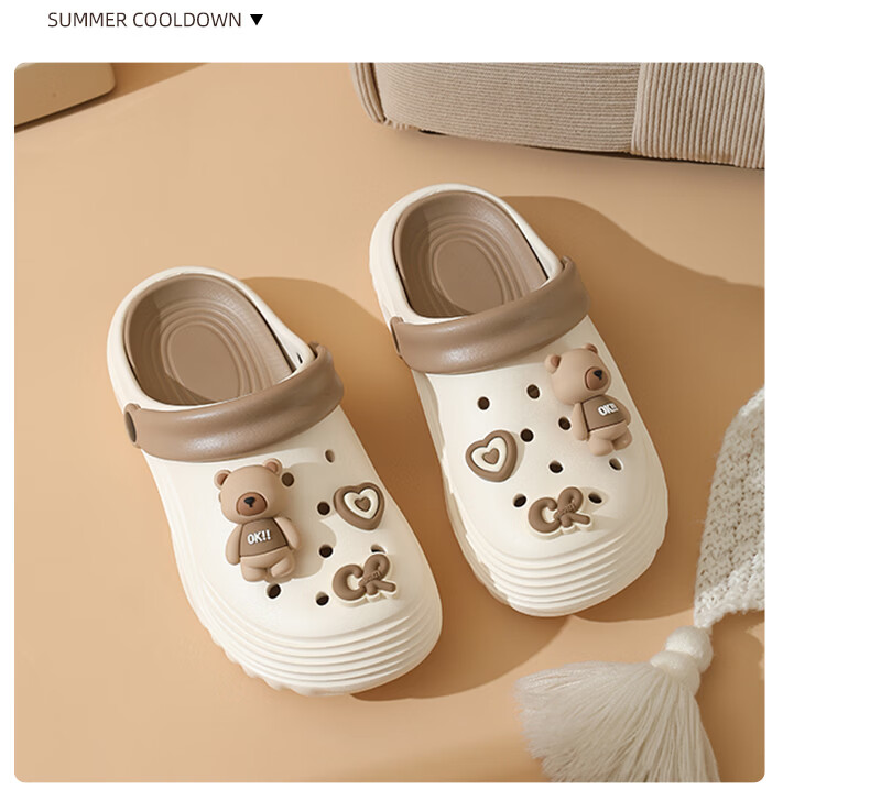Cartelo Crocodile Cartoon Clog Sandals for Women, Two-Way Wear Beach Slippers, Model 1734, Khaki, Size 36-37 8