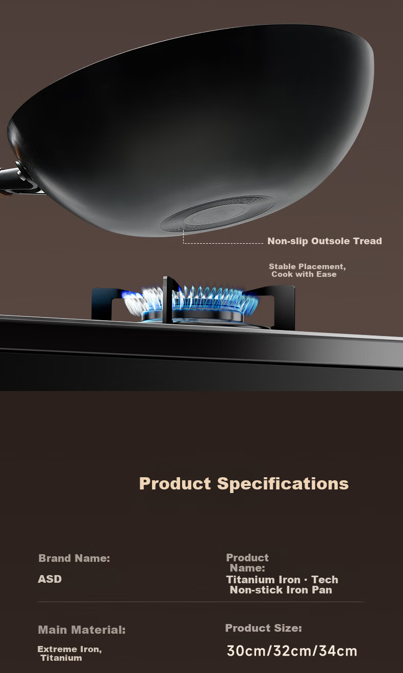 ASD Titanium Non-Stick Iron Wok 30cm Induction Cooker Compatible CF30T8Q 21