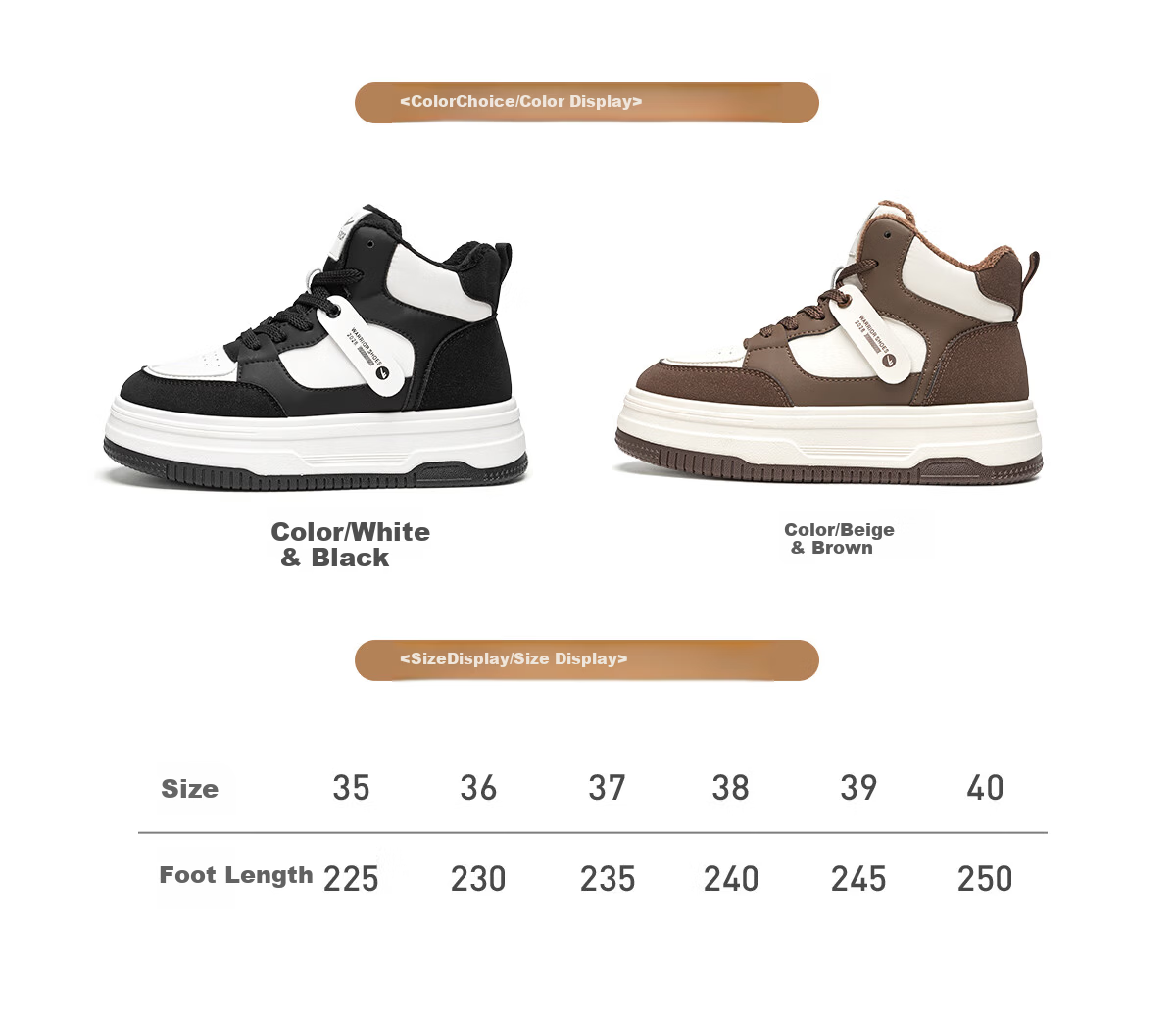 Warrior Women's Winter Fleece-Lined High-Top Sneakers Thick Sole Height Increasing Fashion Sports Casual Shoes White Black Size 39 9