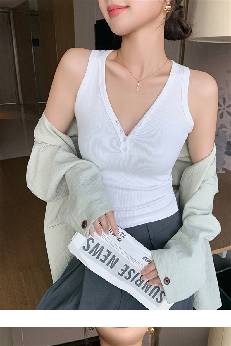 Langsha V-Neck Button Vest Women New 2026 Slim Fit Sleeveless Camisole Sexy Hot Girl Outerwear 17