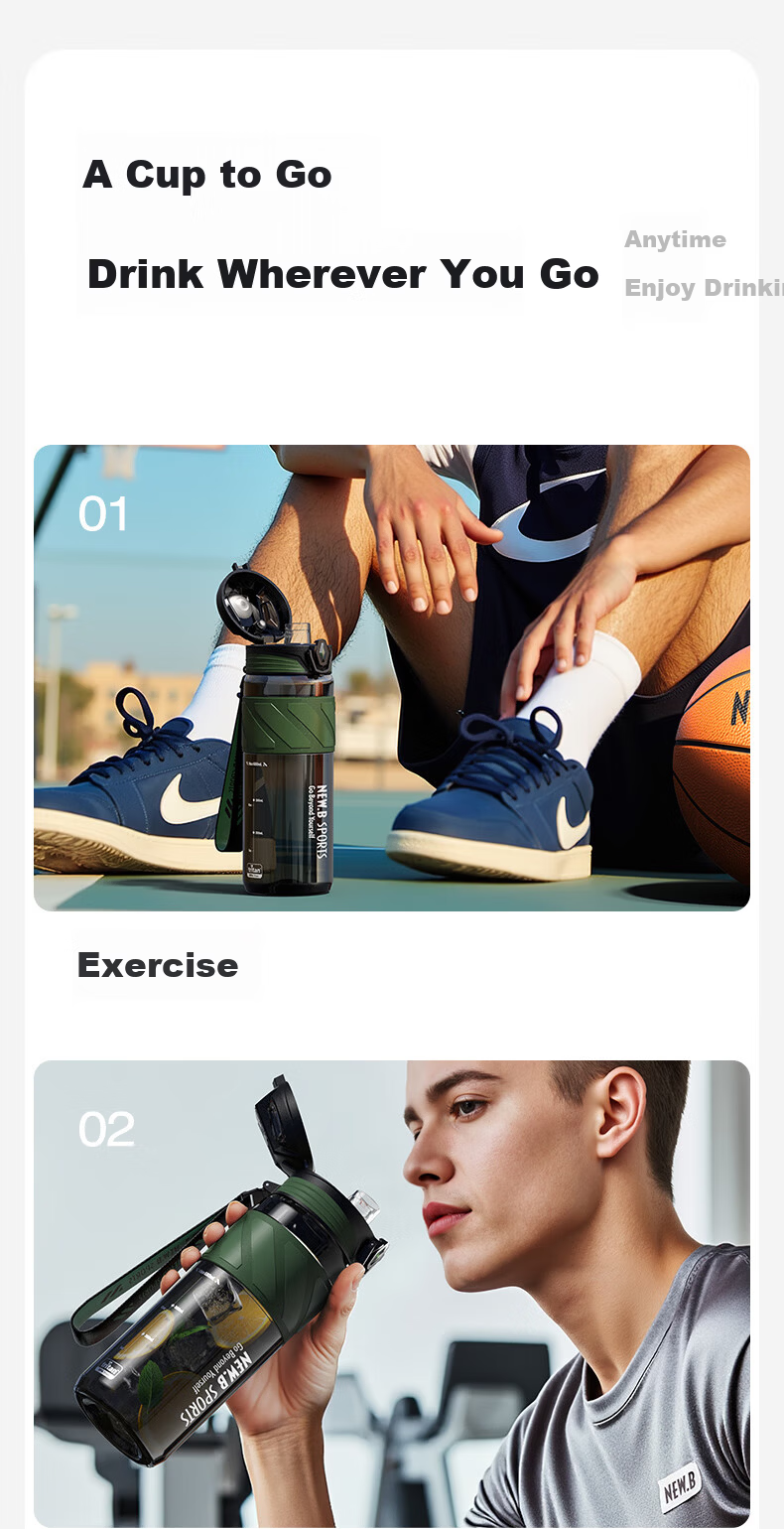 NEWB Sports Water Bottle for Men, Women And Children, Large Capacity Tritan Plastic Fitness Bottle for Summer Drinking And Hydratio 20