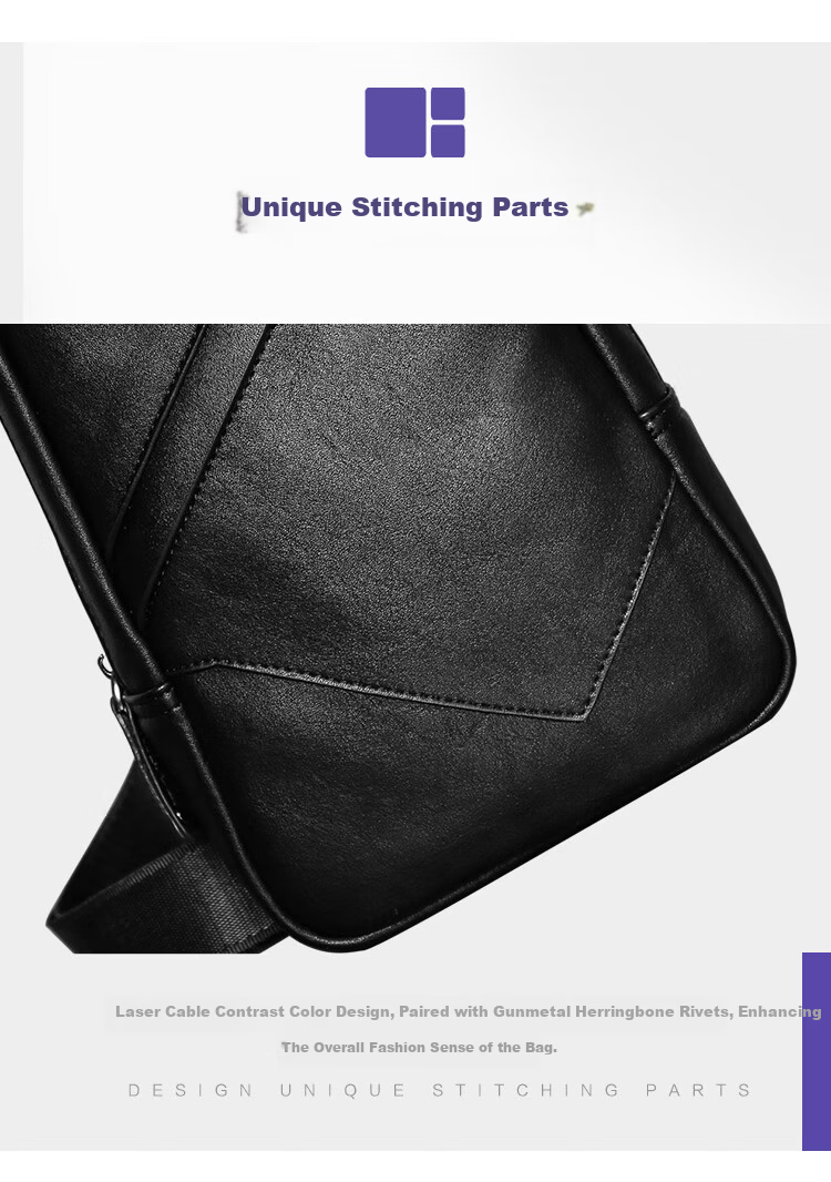 COW Chest Bag Men's Single Shoulder Bag Fashion Men's Crossbody Casual Trendy Durable C-8610 Black 8