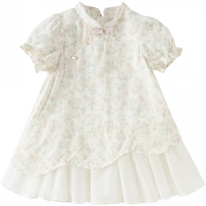 DAVE & BELLA Girls' Summer National Style Dress Baby Antibacterial Cooling Tencel Dress