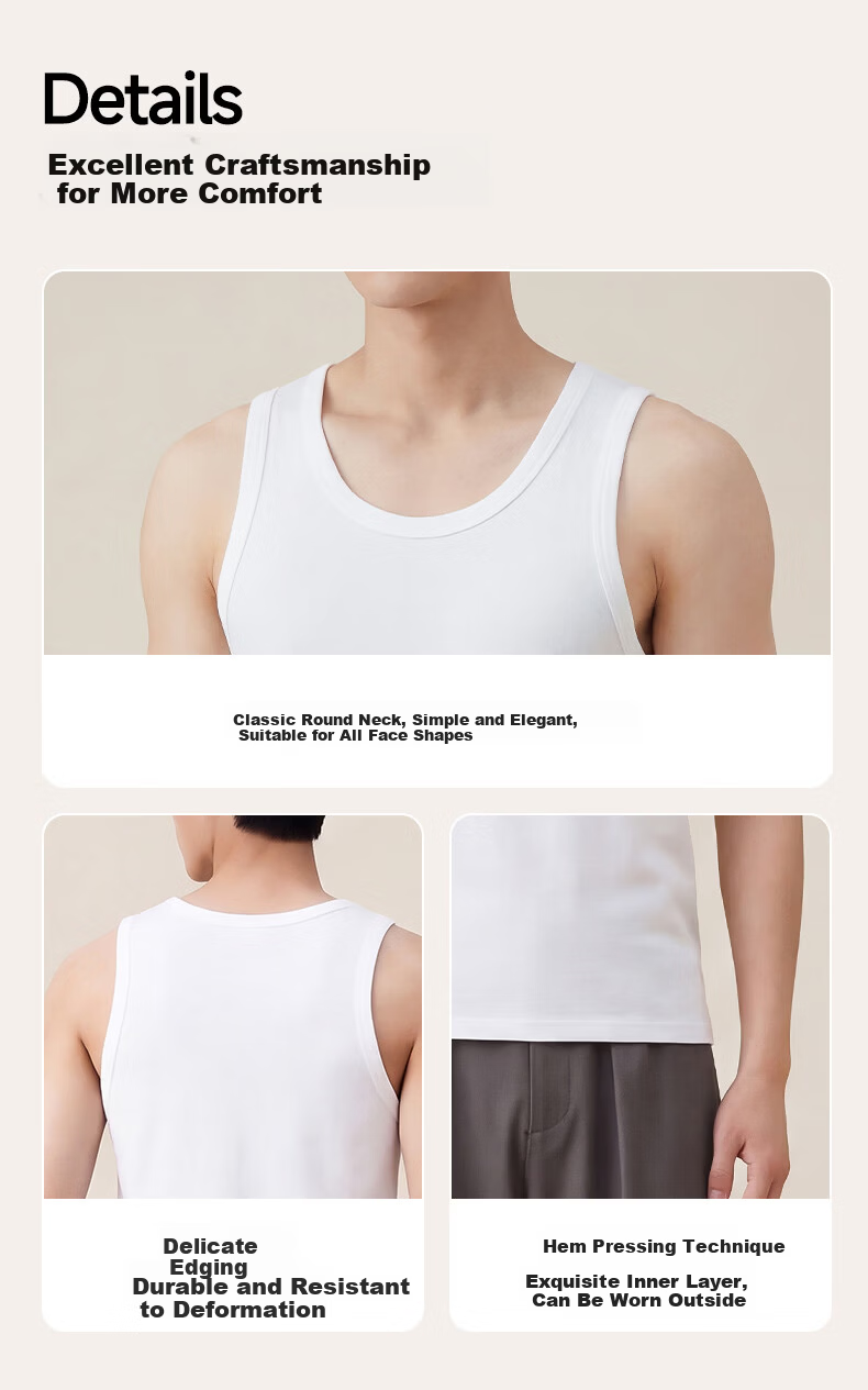 FIRS Men’s Vest [2-Pack Pure Cotton] Seamless Round Neck Antibacterial Sports Sleeveless Undershirt 13