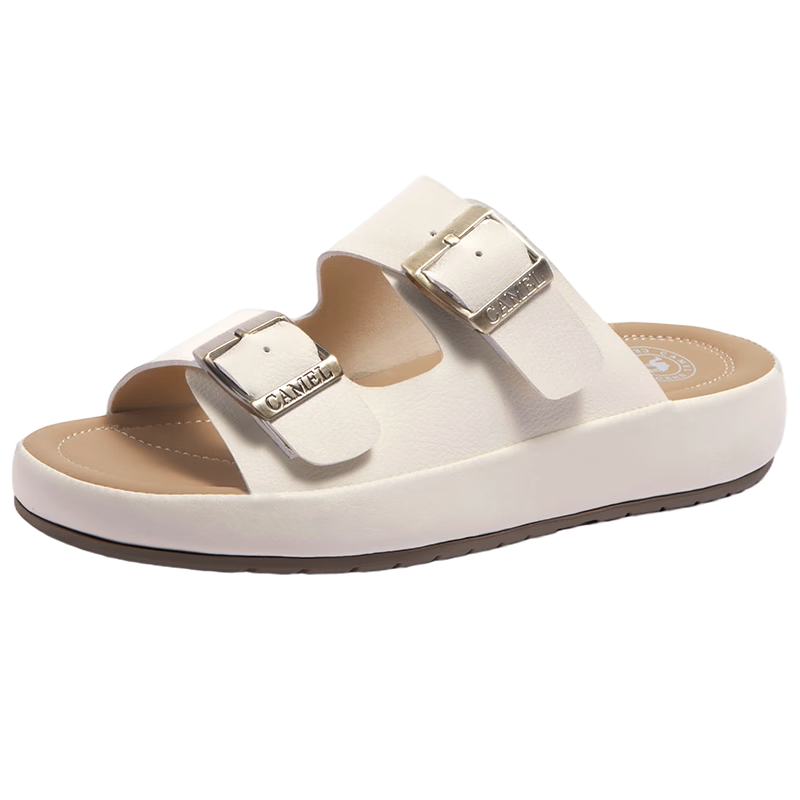 CAMEL Soft Bag 2nd Generation Square Buckle Women's Sandals Thick Sole Birkenstock Style L26M504048 Off-White Size 40