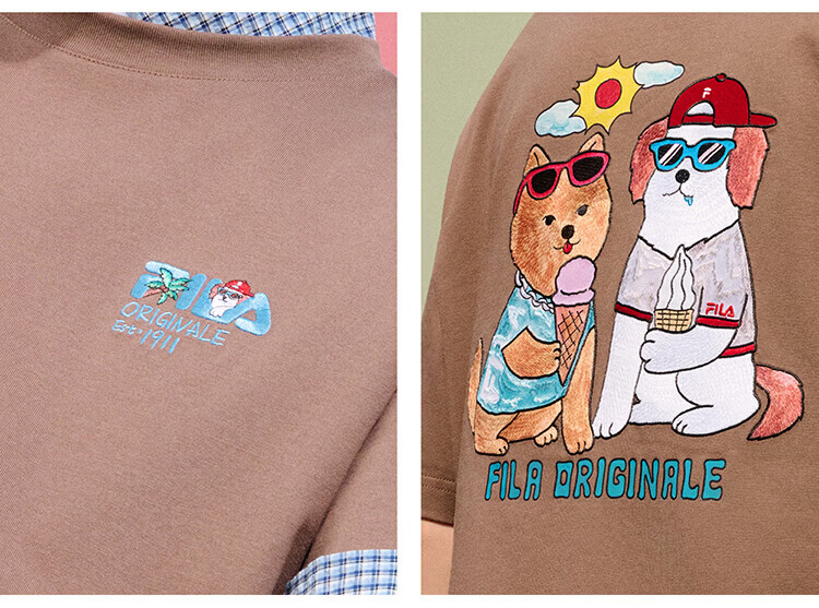 FILA Official Couple's Knitted Short Sleeve Shirt 2026 Summer Fashion Casual Unisex Loose Cat Embroidery T-Shirt 35
