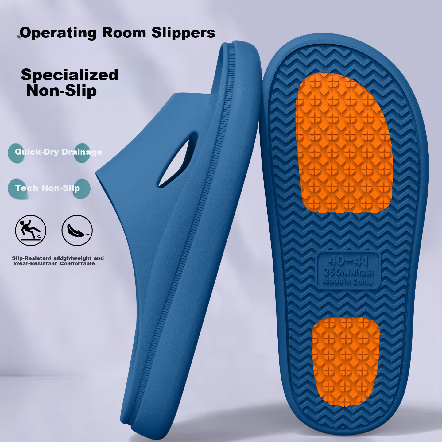MEXICAN Unisex Surgical Room Slippers Indoor Home Use Non-Slip Antibacterial Bathroom Shower Sandals for Pregnant Women Size 38-39 Blue