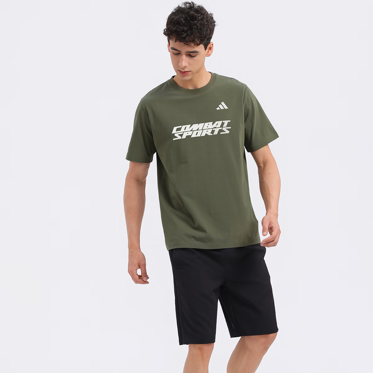 Adidas Men's 2026 New Casual Sports Breathable Fashion Versatile Crew Neck T-Shirt Olive Green/White M