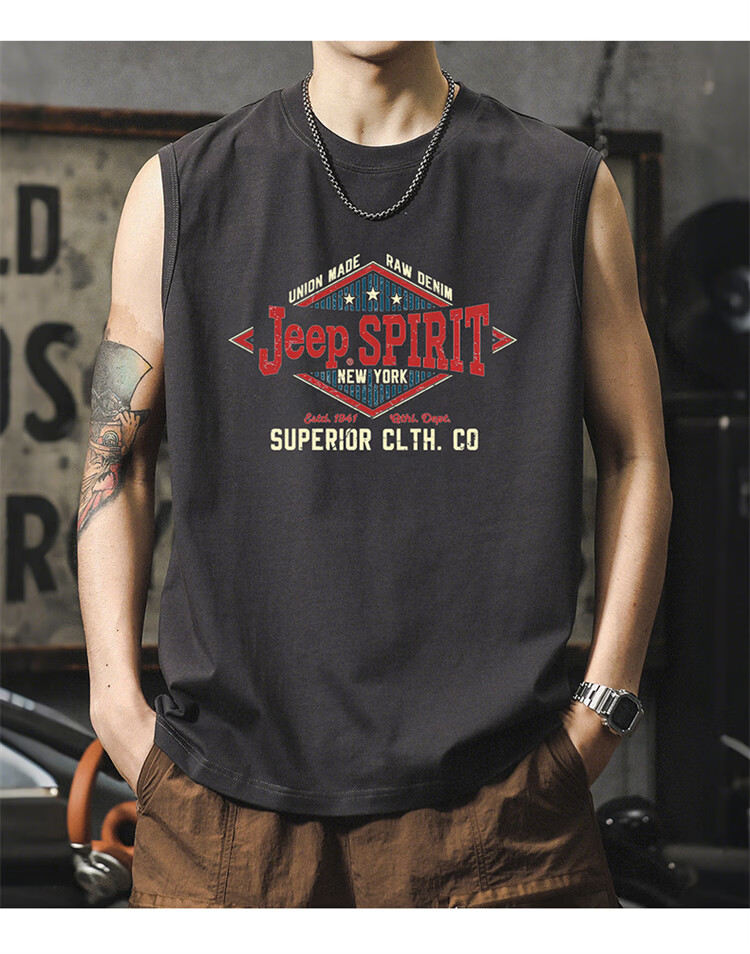 JEEP SPIRIT Men's American Vintage Sleeveless Vest Summer Lightweight Cotton Printed Tank Top Gray L 13