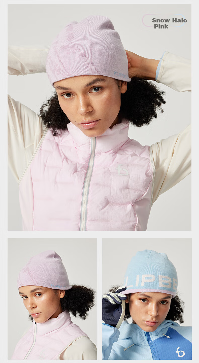 Feibit Merino Wool Hat Unisex Antibacterial Warm Knitted Sports Cap Anti-Pilling Ear Protection Cold Resistant Snow Pink 16