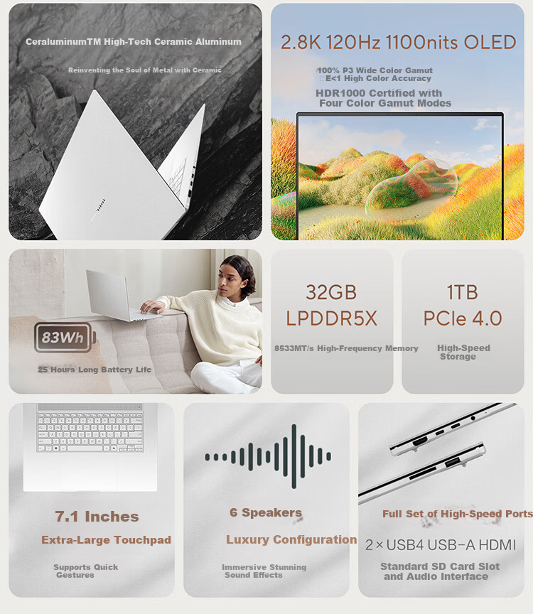 ASUS Lingyao 16 Air 2026 AMD Ryzen AI 9 H465 2.8K 1100nits OLED Ultra-thin 16-inch 1.1cm AI Laptop (32GB 1TB) 3
