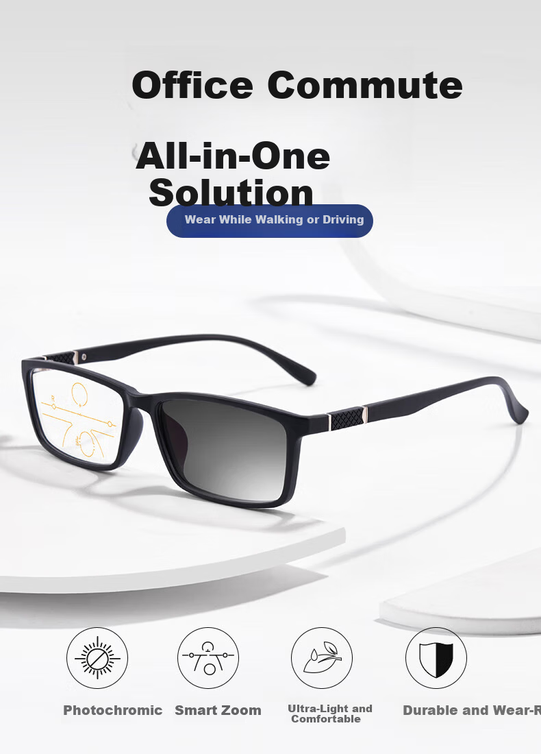 Yupintang Reading Glasses for Men, Smart Zoom Progressive Multi-Focus Bifocal Integrated Reading Glasses for Women, Photochromic, 300 Degrees, Father's Day 2