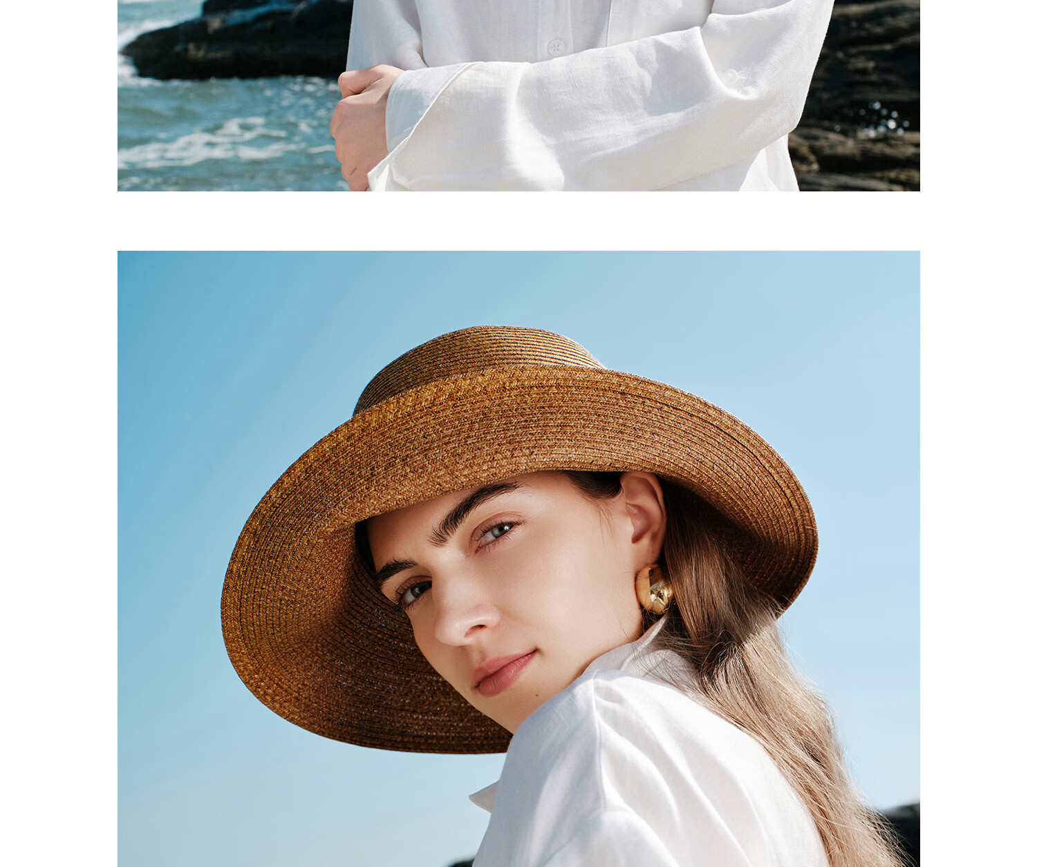 FANCET Women's Summer Straw Hat French Elegant Fisherman Hat Wide Brim UV Protection Beach Vacation Sun Hat 32