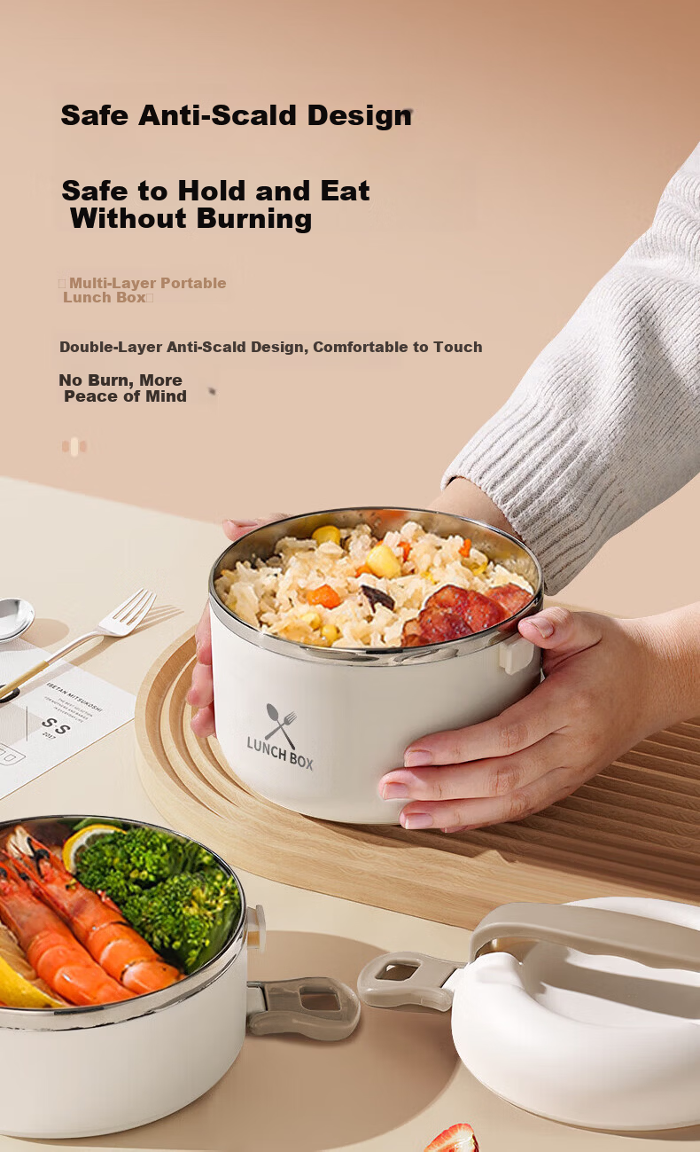 LINGCHEN Insulated Lunch Box Microwaveable Thermal Container Three-Layer Large Capacity 2-4 Hours Extended Multi-Layer Food Storage Box 8