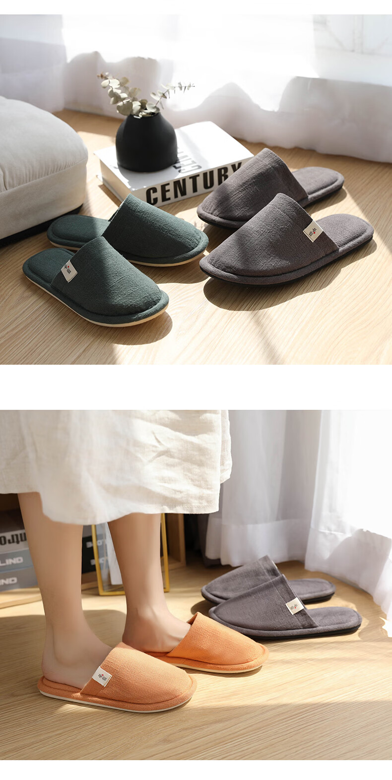 Guoluofi Japanese Style Four Seasons Linen Slippers Men Thin Indoor Home Silent Floor Couple Linen Slippers Women Dark Blue Size 43-44 14