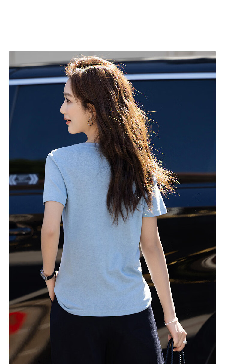 Demana [with Lyocell Cotton] Summer Simple Style Colorblock Letter Print Crew Neck Short Sleeve Comfortable Slim Fit Women's T-Shirt 17