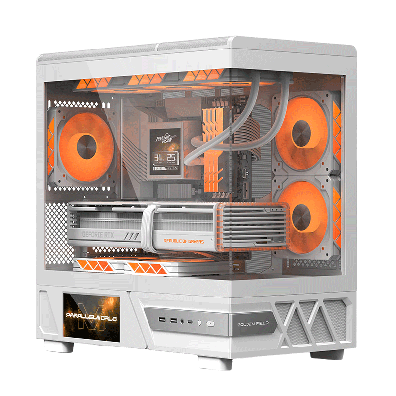 Golden Field Parallel World M Display Edition White Seaside House Case 6-inch LCD HD Screen Quick Release Design MATX/360 Water Cooling Support 10Gbps Type-C Port