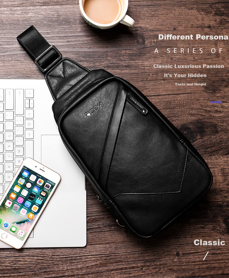 COW Chest Bag Men's Single Shoulder Bag Fashion Men's Crossbody Casual Trendy Durable C-8610 Black 1