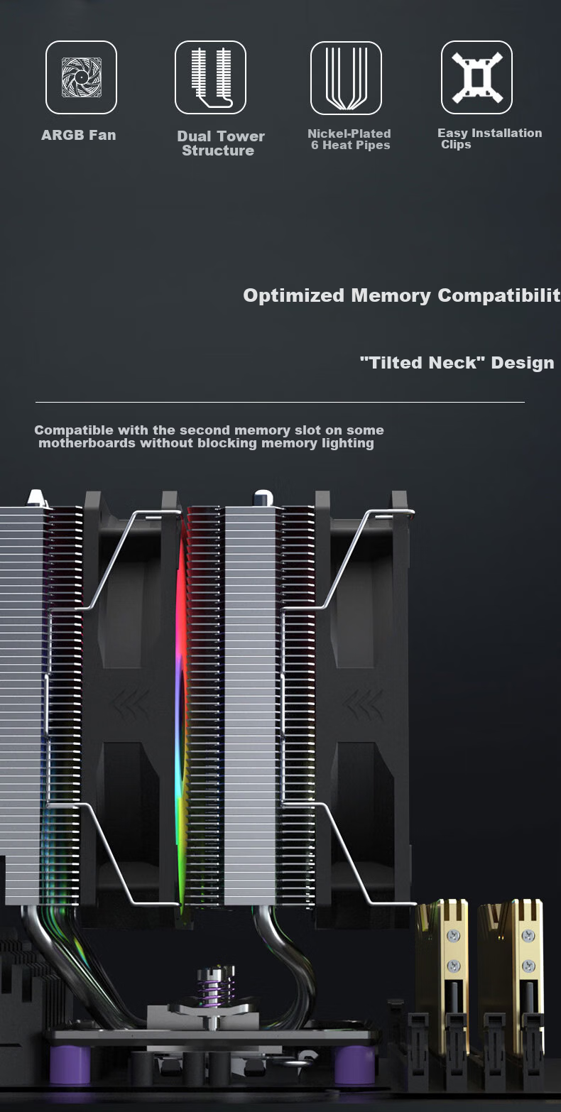 ProArtist B6 V3 Dual-Tower CPU Air Cooler with 6 Heat Pipes, Non-Luminous Silent Fans, Temperature Control And Speed Adjustment, Computer Cooling System Compatible with LGA1700/AMD5 2